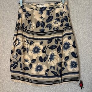 Vintage Chaus Women's 6 Floral Print Wrap Skirt Beige Blue Rayon Knee Length y2k